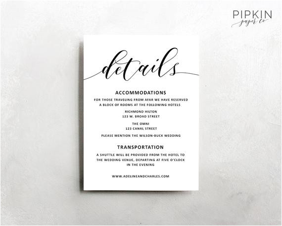 Wedding Invitation Details Card Example Wedding Details Template Wedding Information Card Rustic
