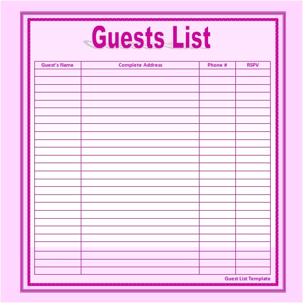 Wedding Invitation List Template Free 16 Wedding Guest List Templates In Pdf Word Excel