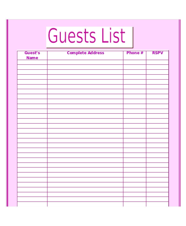 Wedding Invitation List Template Wedding Guest List Template 9 Free Word Excel Pdf