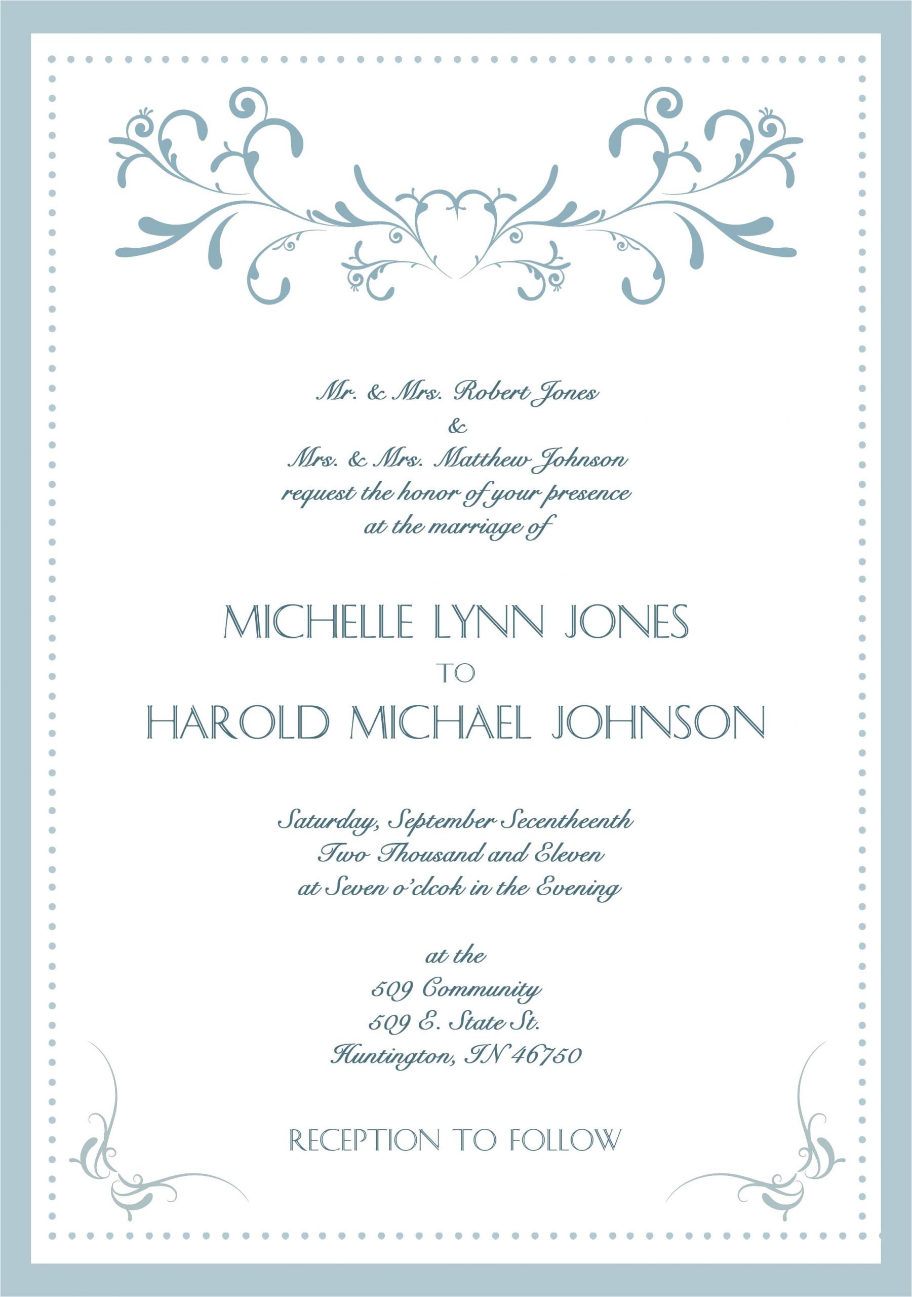 Wedding Invitation Name format Wedding Invitation Card Template Word