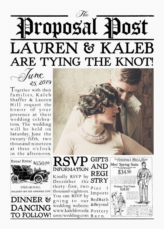 Wedding Invitation Newspaper Template Vintage 1920s Inspired Newspaper Wedding Invitation Suite