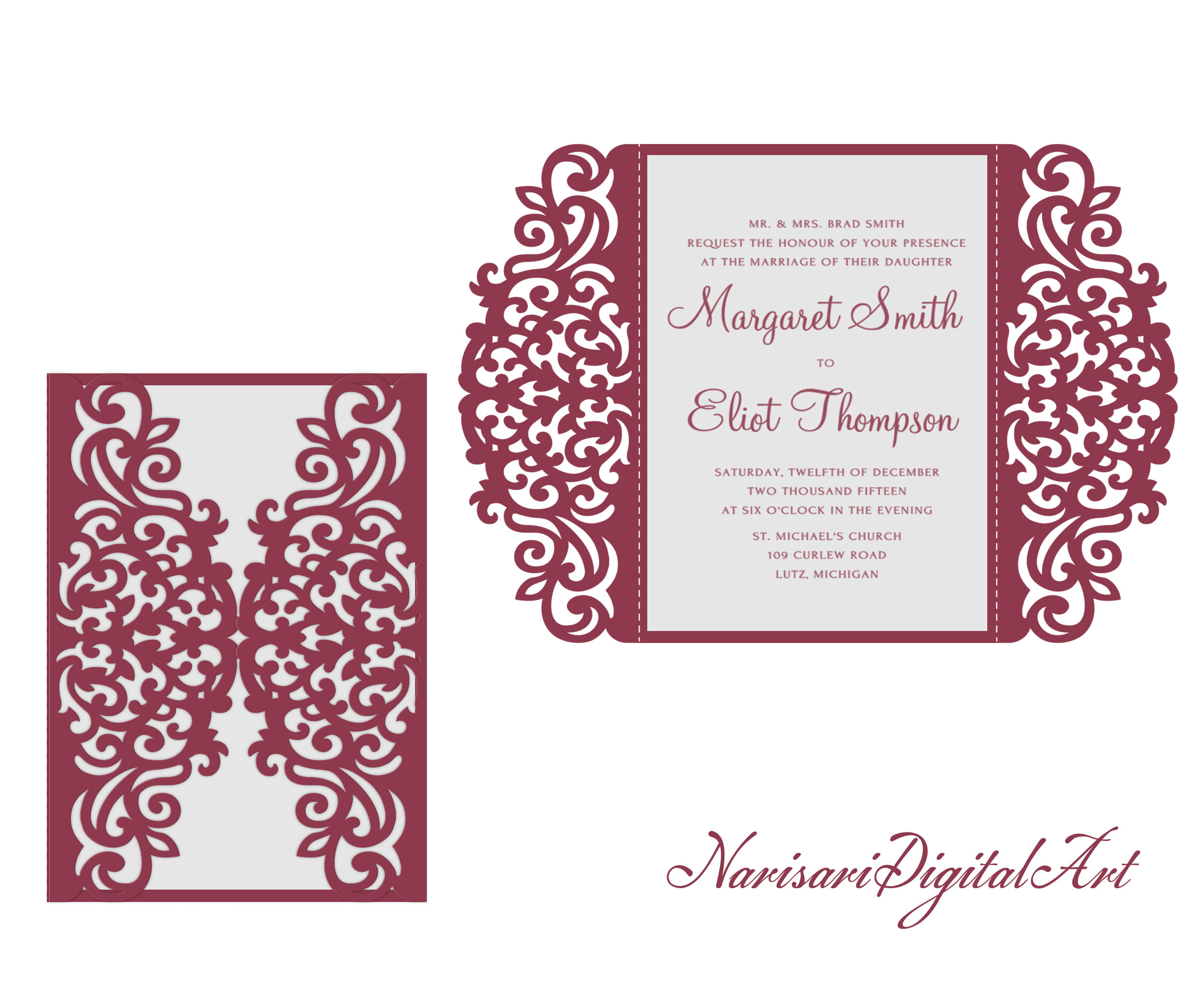 Wedding Invitation Template Cdr 5×7 39 39 Svg Dxf Cdr Gate Fold Wedding Invitation Card Laser Cut