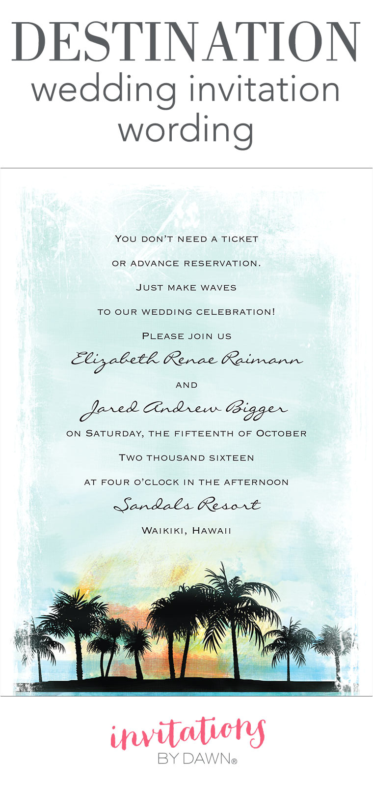 Wedding Invitation Template Destination Destination Wedding Invitation Wording Invitations by Dawn