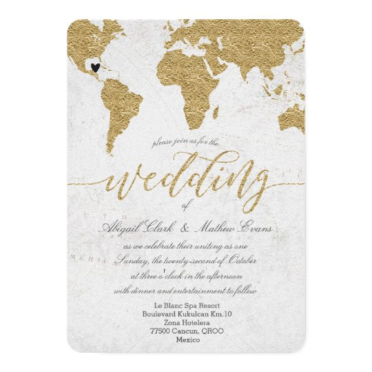 Wedding Invitation Template Destination Gold Foil World Map Destination Wedding Invitation
