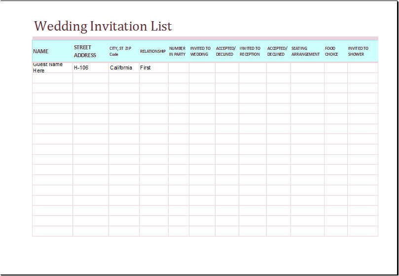 Wedding Invitation Template Excel 5 Tracker Templates for Word Excel Word Document Templates