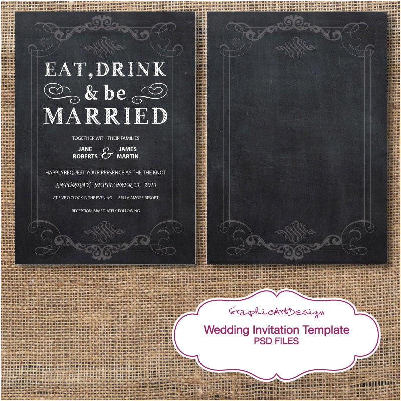 Wedding Invitation Template for Photoshop Chalkboard Wedding Invitation Card Photoshop by