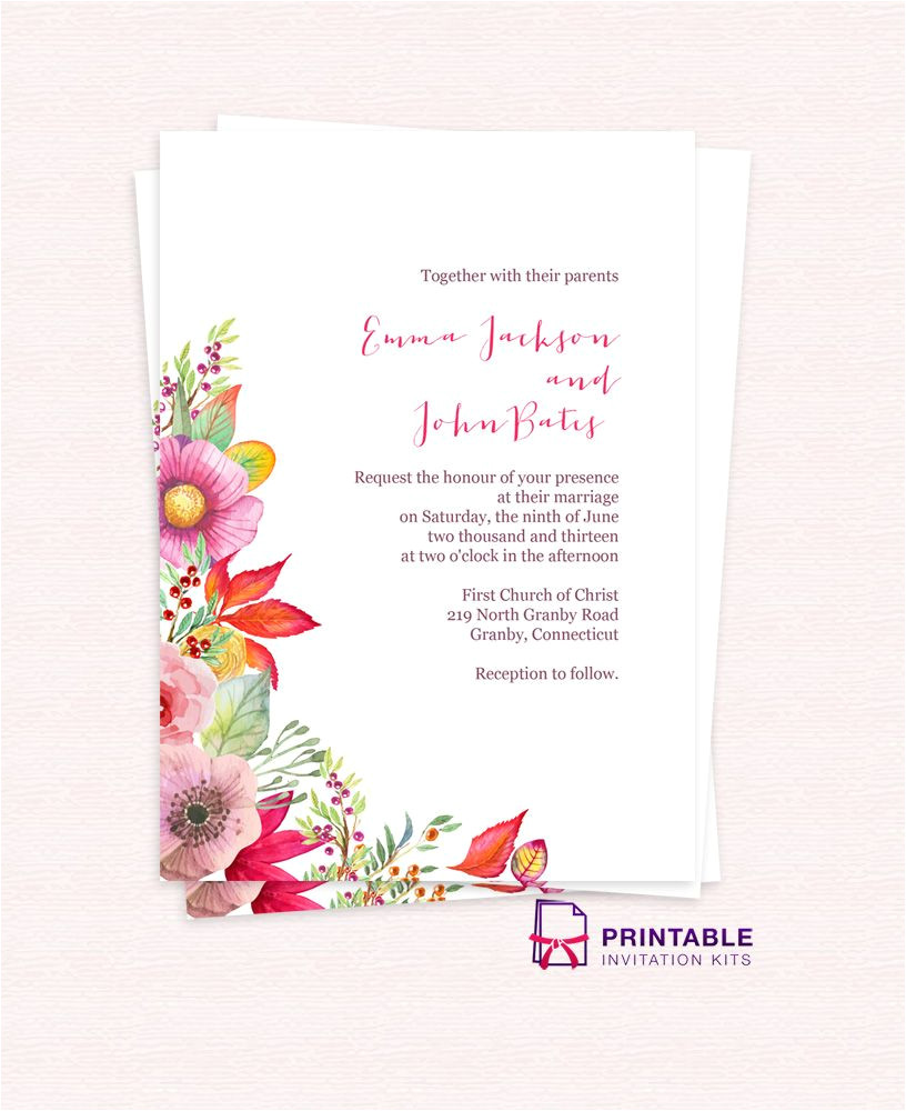 Wedding Invitation Template Free Pdf Free Pdf Download Autumn Blooms Wedding Invitation for
