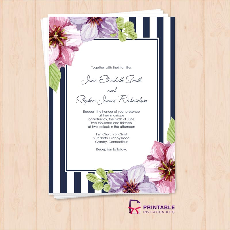Wedding Invitation Template Free Pdf Retro Stripes Floral Wedding Invitation Template Wedding