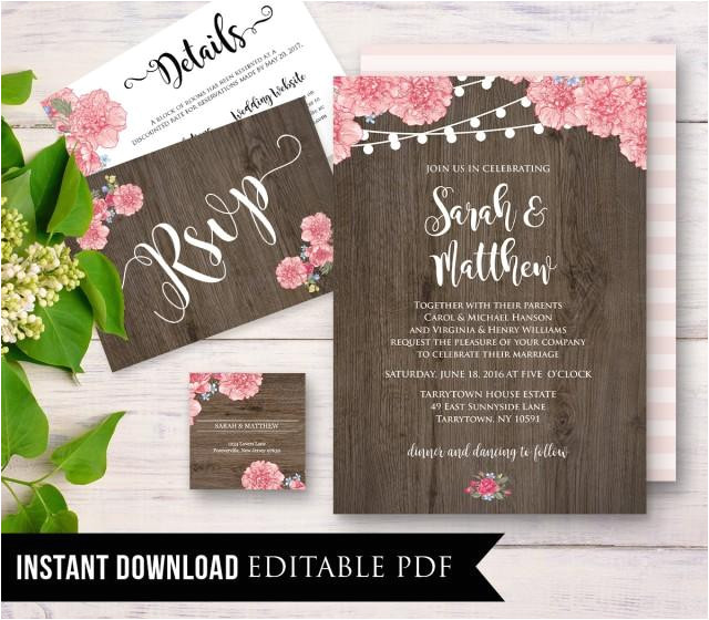 Wedding Invitation Template Free Pdf Rustic Wedding Invitation Template Instant Download Wood
