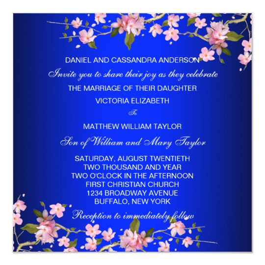 Wedding Invitation Template Japanese Royal Blue Japanese Cherry Blossoms Wedding Invitation