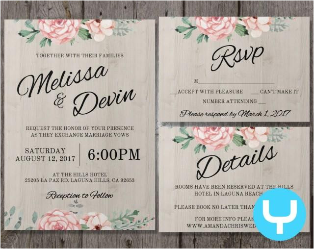 Wedding Invitation Template Kit Printable Floral Wedding Invitation Kit Templates Rsvp