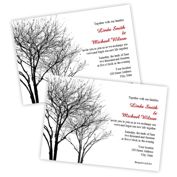 Wedding Invitation Template Microsoft Word Black and Gray Winter Trees Wedding Invitation Instant