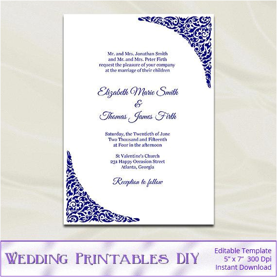 Wedding Invitation Template Navy Blue Navy Blue Wedding Invitation Template Diy by