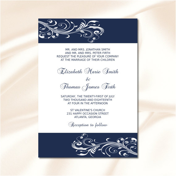 Wedding Invitation Template Navy Blue Navy Blue Wedding Invitation Template Diy Elegant Modern