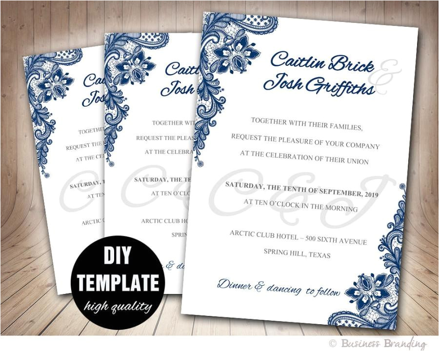 Wedding Invitation Template Navy Blue Navy Blue Wedding Invitation Template Diy Instant Download