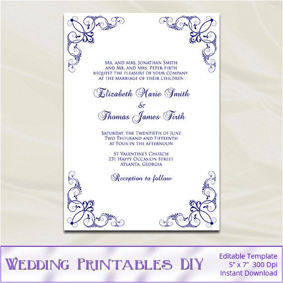 Wedding Invitation Template Navy Blue Navy Blue Wedding Invitations Template by