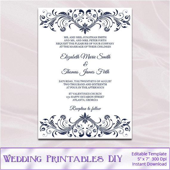 Wedding Invitation Template Navy Blue Navy Blue Wedding Invitations Template Diy Printable Bridal