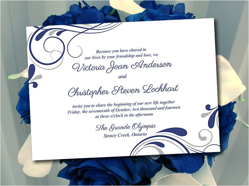 Wedding Invitation Template Navy Blue Wedding Invitation Template Winter Wedding Navy Blue Silver