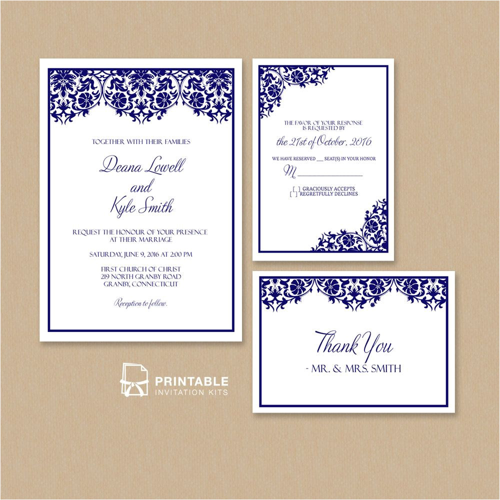 Wedding Invitation Template Pdf Free Pdf Damask Frame Wedding Invitation Templates Set