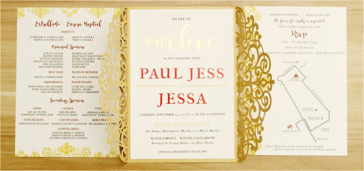 Wedding Invitation Template Philippines Filipino Wedding Invitation Gold Laser Cut Gatefold