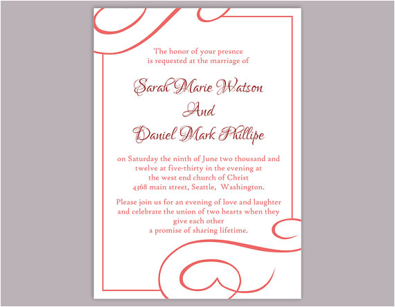 Wedding Invitation Template Red Diy Wedding Invitation Template Editable Text Word File