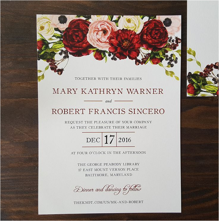Wedding Invitation Template Red Red Floral Wedding Invite Foliage Wedding Invitation