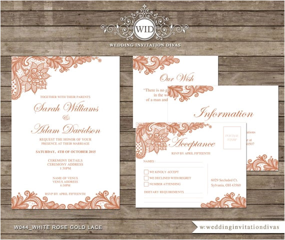 Wedding Invitation Template Rose Gold Rose Gold Lace Wedding Invitation Template by