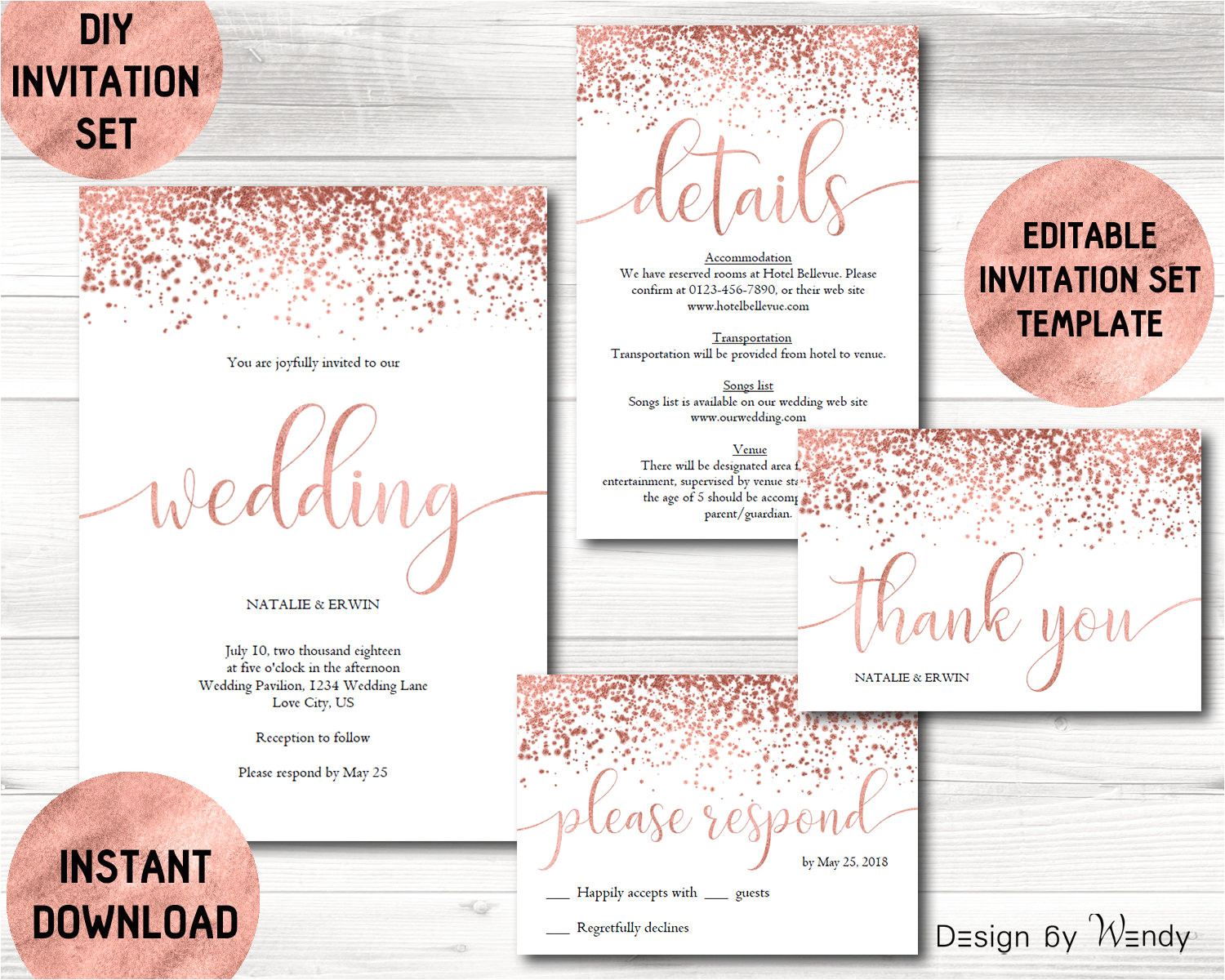 Wedding Invitation Template Rose Gold Rose Gold Wedding Invitation Template Calligraphy Wedding