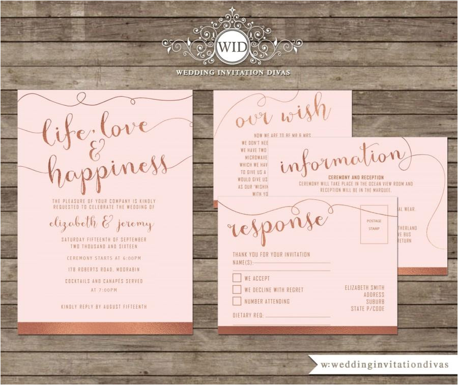 Wedding Invitation Template Rose Gold Wedding Invitation Printable Template Set Rose Gold Foil