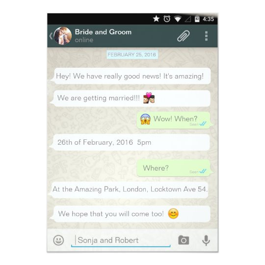 Wedding Invitation Template Whatsapp Whatsapp android iPhone Chat Wedding Invitation Zazzle Com