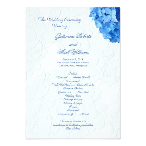 Wedding Invitation Templates 5 X 5 Blue Hydrangea 5x7 Wedding Program Template Card Zazzle