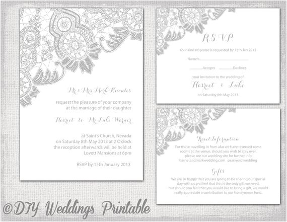 Wedding Invitation Templates 5 X 5 Lace Wedding Invitation Template Silver Gray Antique