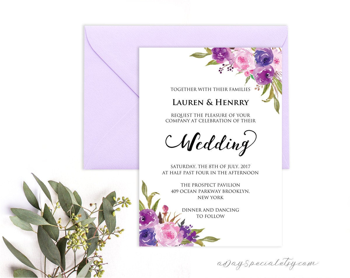 Wedding Invitation Templates Lilac Lavender Invitation Template Purple Lilac Watercolor Flowers Wedding Invitation Templates Lilac Lavender Invitation Template Purple Lilac Watercolor Flowers