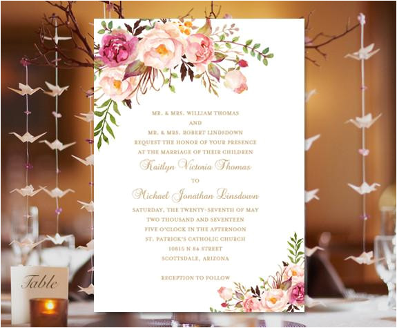 Wedding Invitation Templates Make Your Own Printable Wedding Invitation Romantic Blossoms Make Your