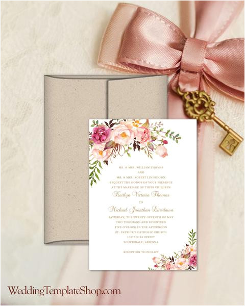 Wedding Invitation Templates Make Your Own Printable Wedding Invitation Romantic Blossoms Make Your