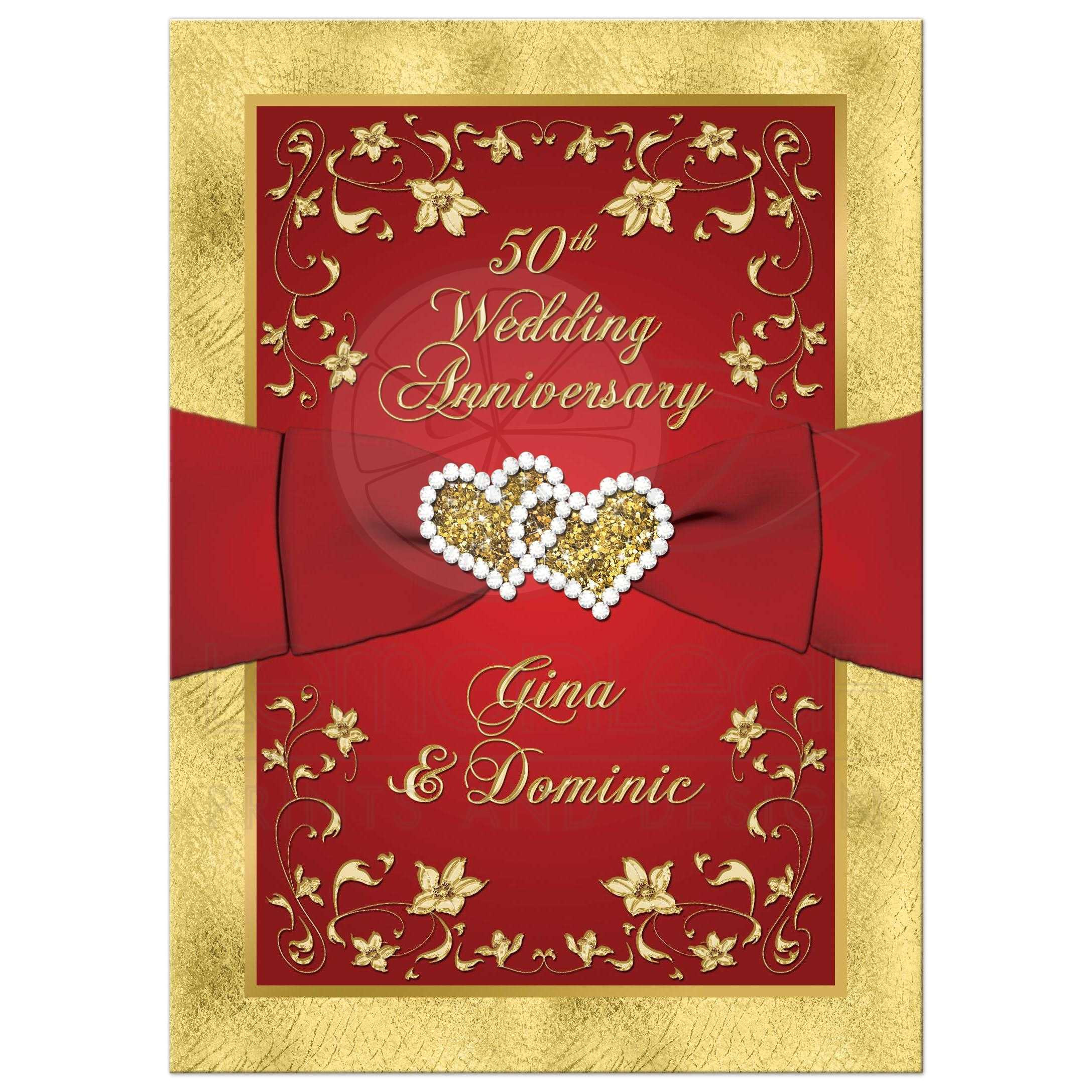 Wedding Invitation Templates Red and Gold 50th Wedding Anniversary Invite Red Gold Floral