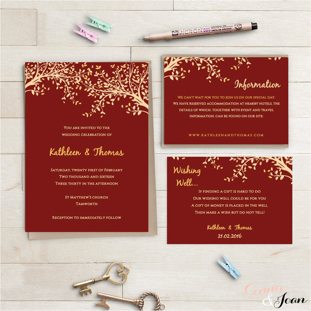 Wedding Invitation Templates Red and Gold Red and Gold Printable Wedding Invitation Set by Connieandjoan