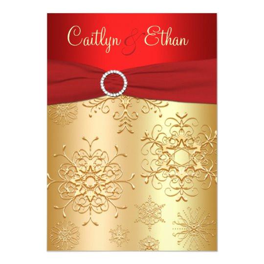 Wedding Invitation Templates Red and Gold Red and Gold Snowflakes Wedding Invitation Zazzle Com