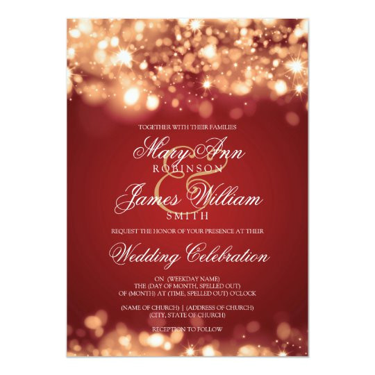 Wedding Invitation Templates Red and Gold Wedding Sparkling Lights Gold Invitation Zazzle Com