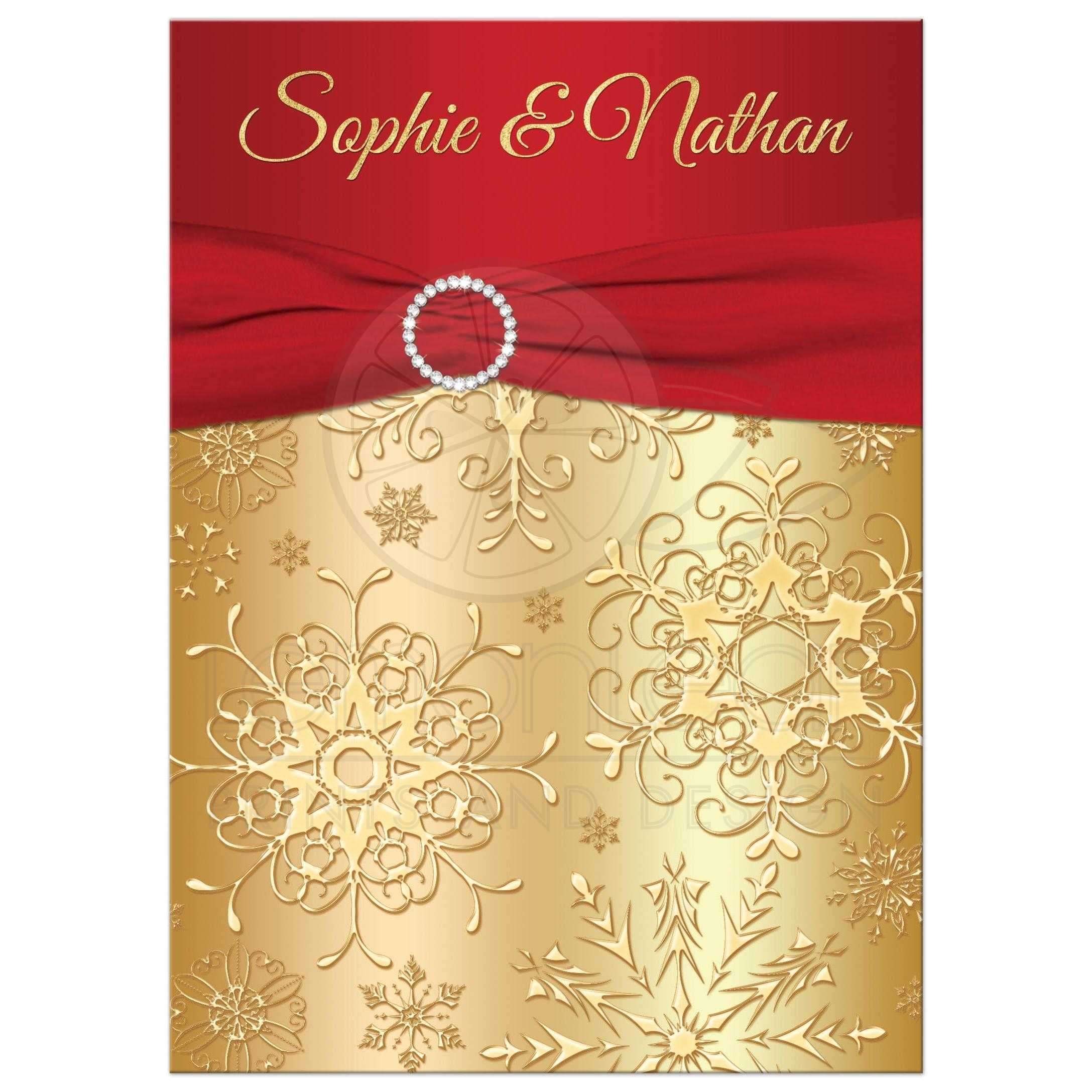 Wedding Invitation Templates Red and Gold Winter Wedding Invitation Red Gold Snowflakes Printed