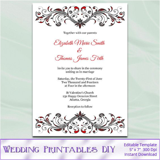 Wedding Invitation Templates Red and White Red and Black Wedding Invitation Template Diy Birthday