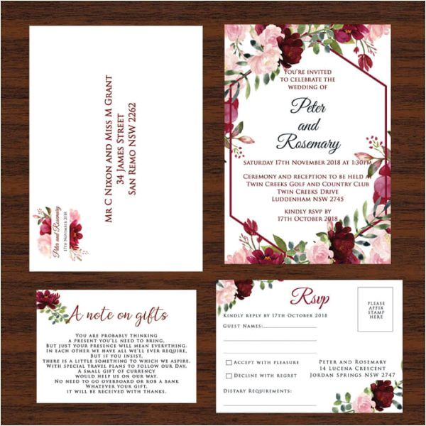 Wedding Invitation Templates Red and White Red Floral Wedding Invitation Set Red Rose Invitations