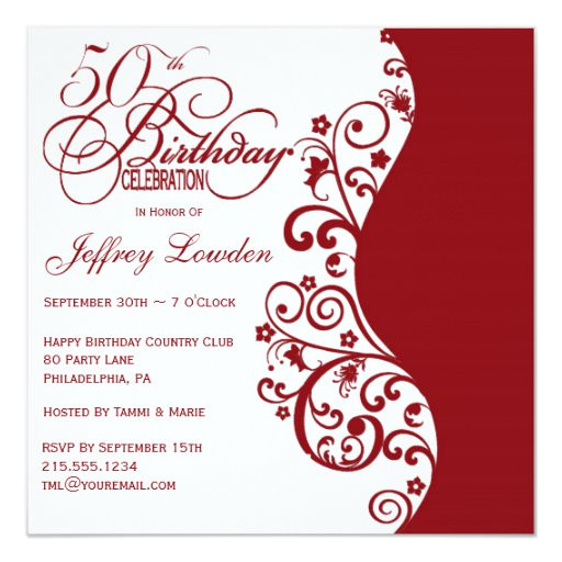 Wedding Invitation Templates Red and White Red White 50th Birthday Party Invitation Zazzle