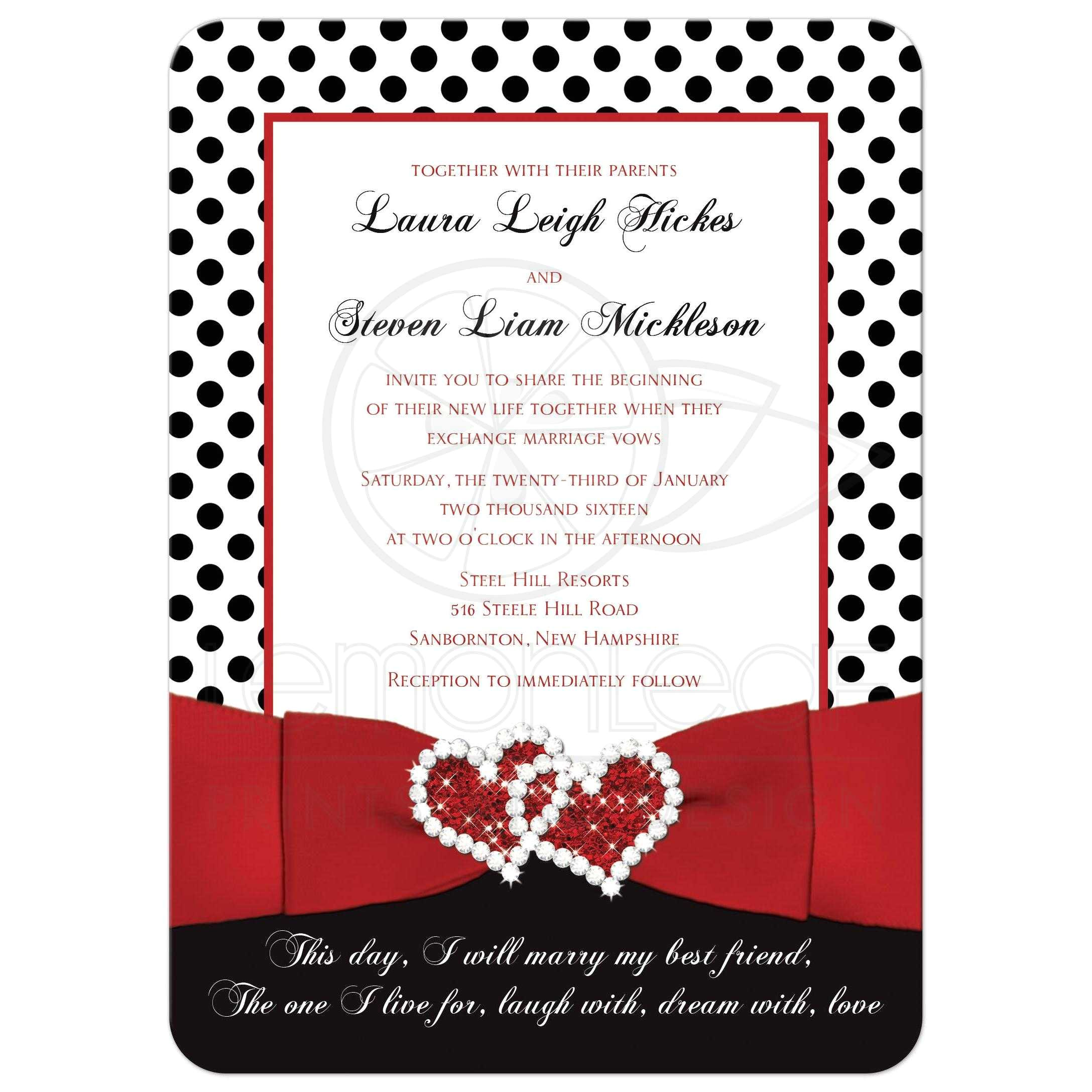 Wedding Invitation Templates Red and White Wedding Invitation Black White Red Polka Dots