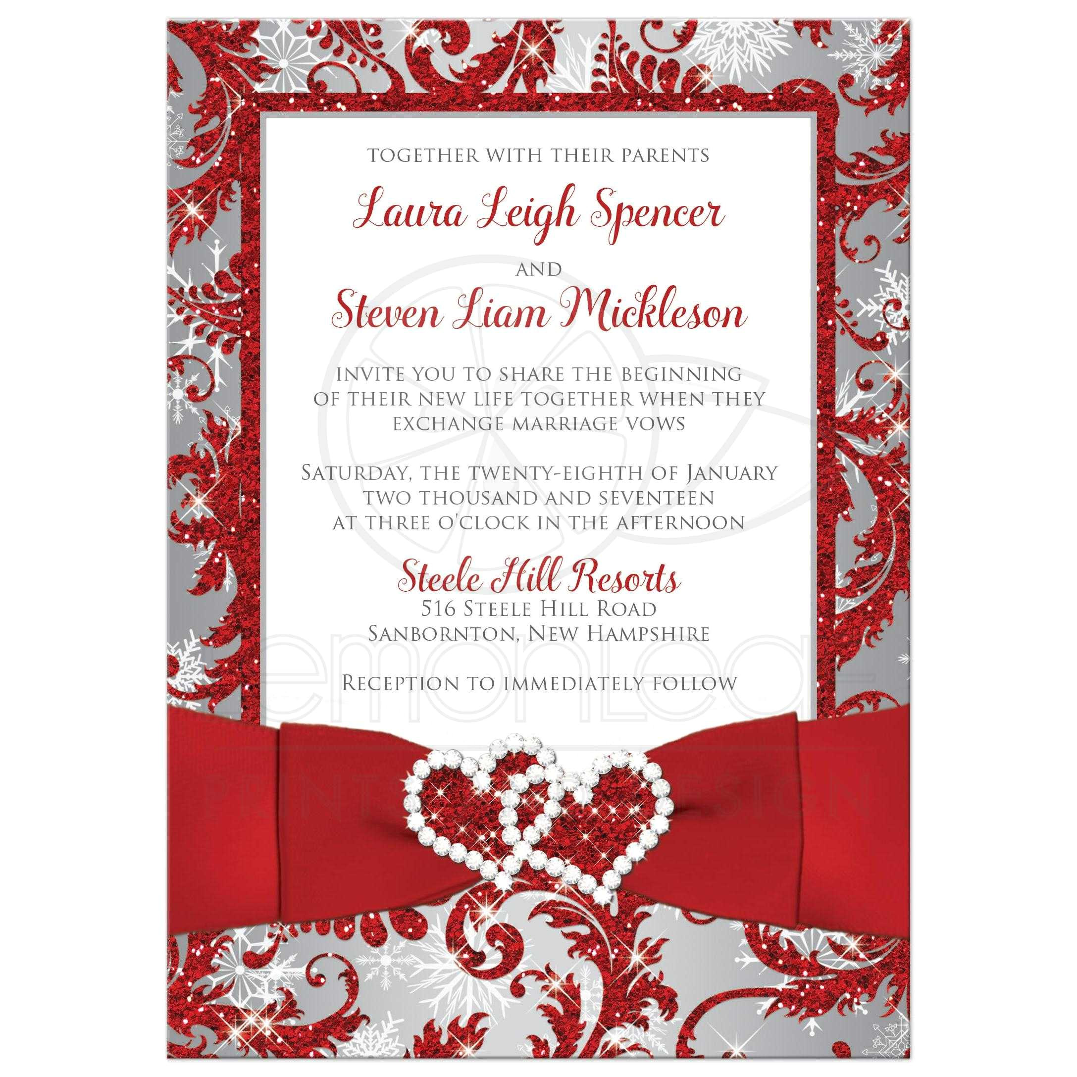 Wedding Invitation Templates Red and White Wedding Invitation Photo Optional Winter Wonderland