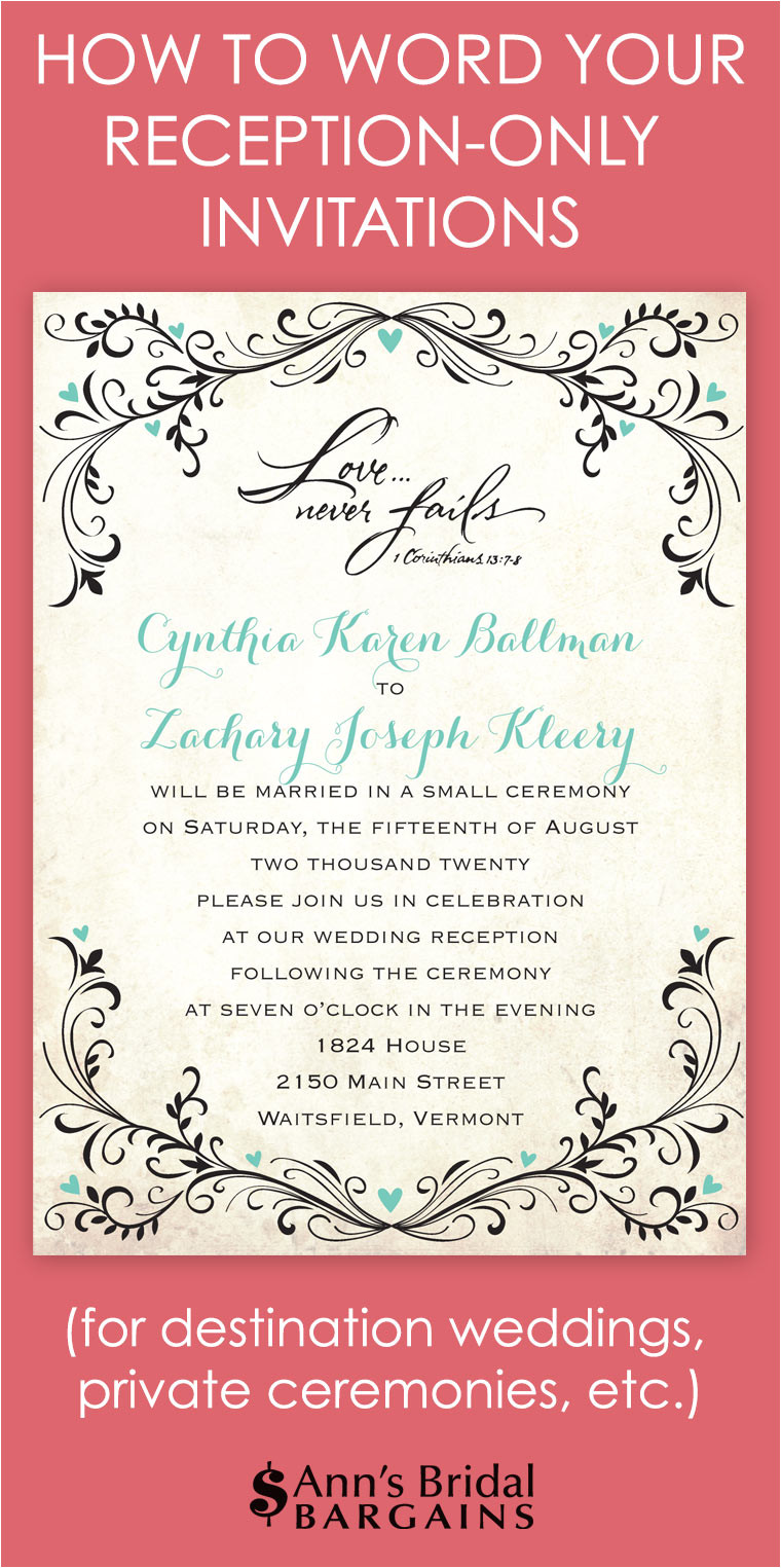 Wedding Reception Invitation Examples How to Word Your Reception Only Invitations Ann 39 S Bridal