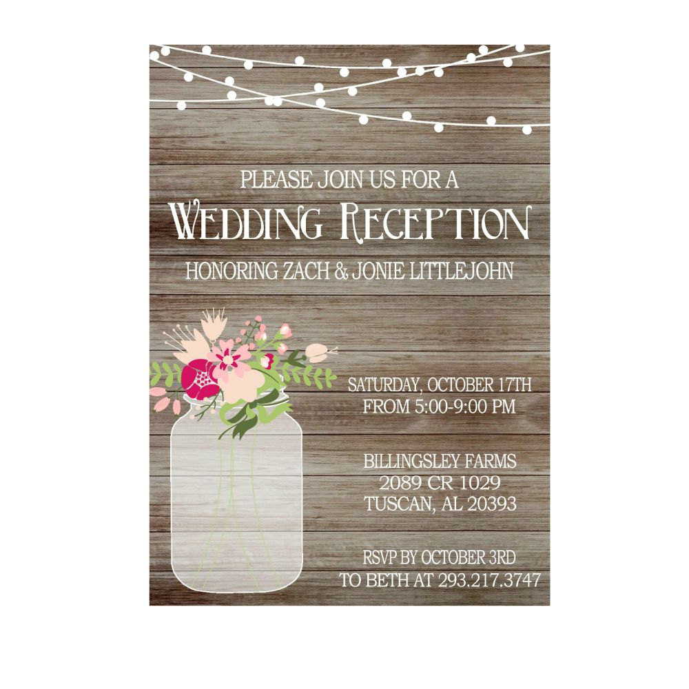 Wedding Reception Invitation Examples Rustic Wedding Reception Invitation with Lights Mason Jar