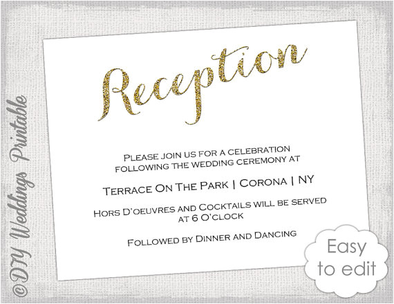 Wedding Reception Invitation Examples Wedding Reception Invitation Template Diy Gold