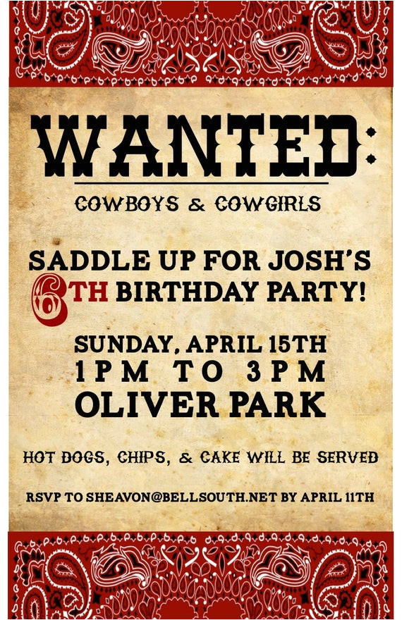 Western Party Invitation Template Items Similar to Cowboy Western Birthday Invitation