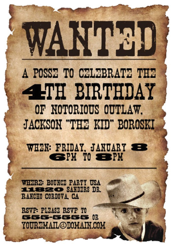 Western theme Party Invitation Template 20 5×7 Wanted Poster Western themed Birthday Party by